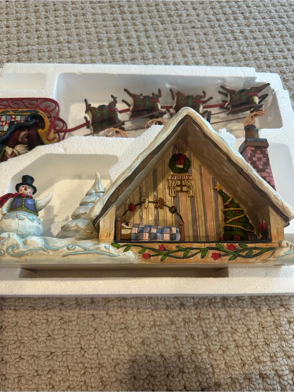 Jim Shore Festive Winter Santa Sleigh & Reindeer Holiday Figurine - White